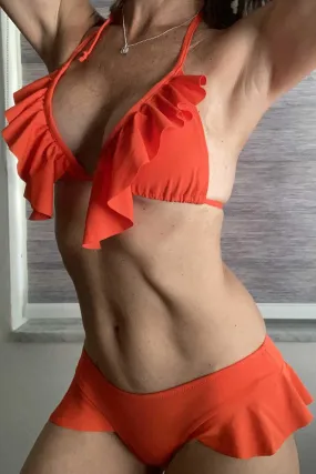 Bright Orange Adjustable Ruffle Bikini Top