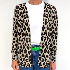Brown Leopard Print Cashmere Edge to Edge Cardigan Medium
