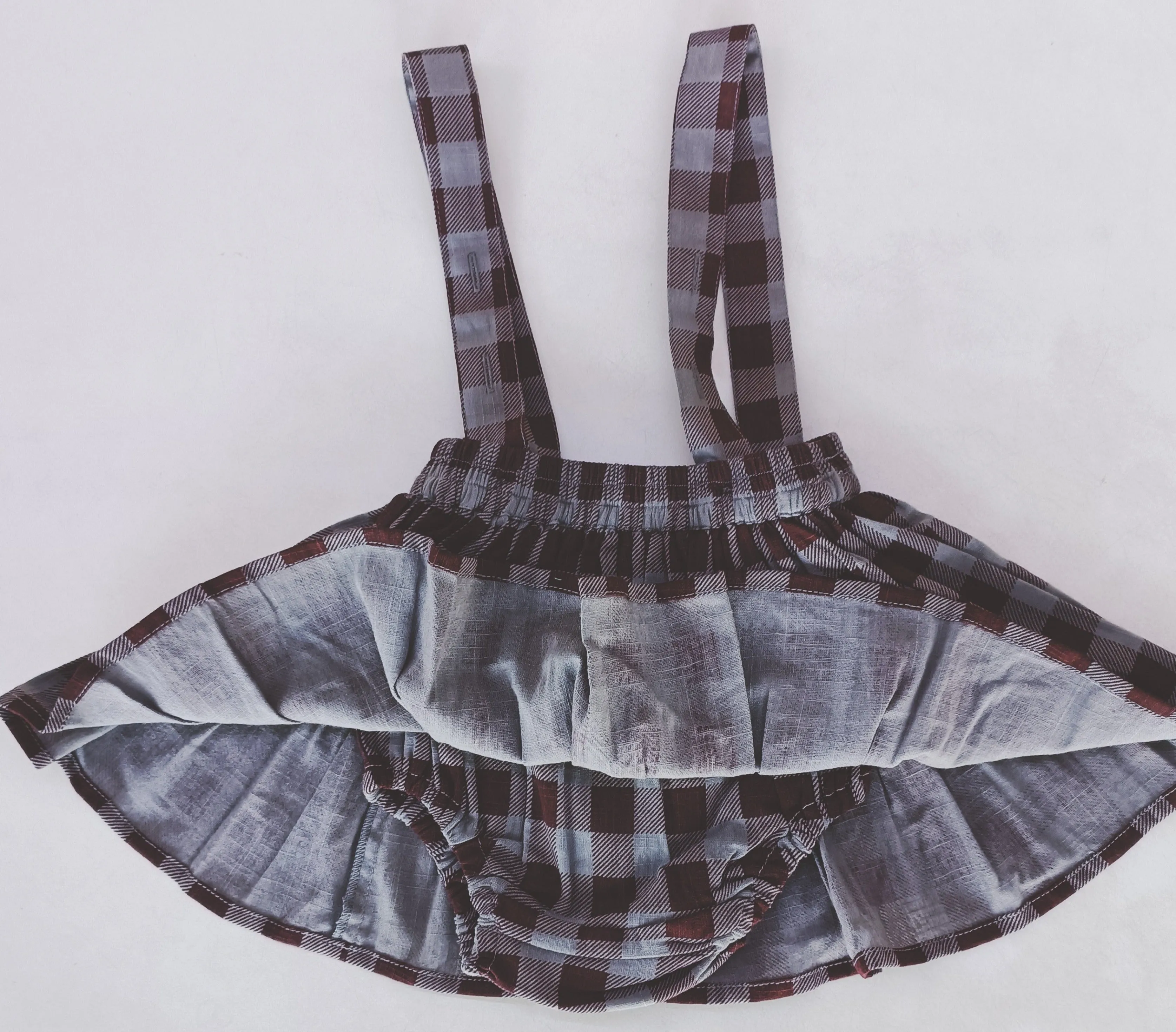 Burgundy Checkered Print Diaper Overall