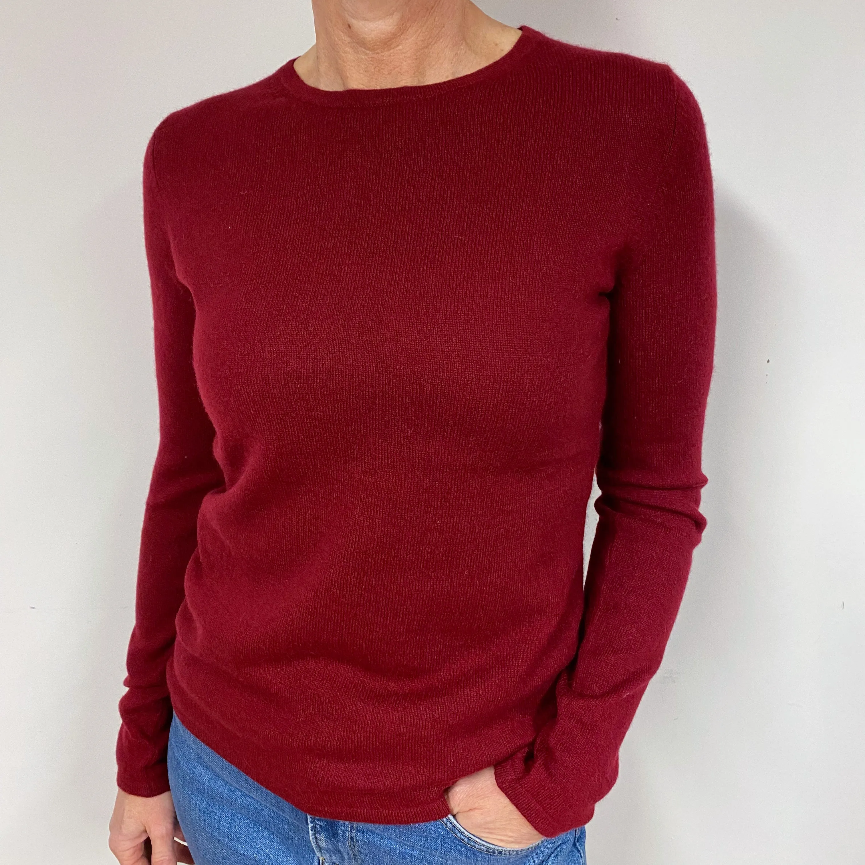 Burgundy Red Cashmere Crew Neck Jumper Medium