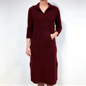 Burgundy Red Chunky Cashmere Collared Midi Dress Medium