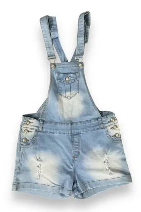 Buttoned Ripped Denim Bib Overall Shorts