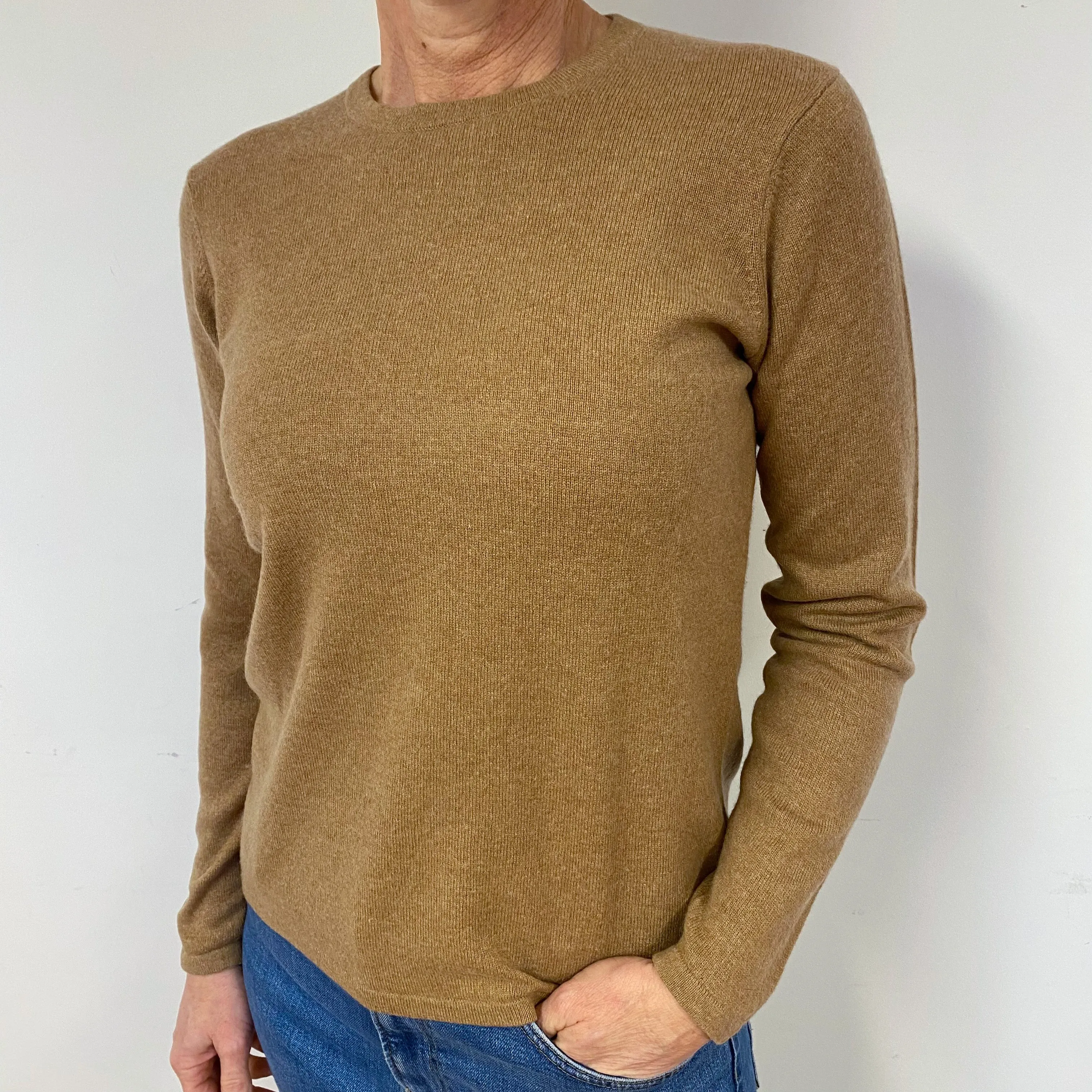 Camel Cashmere Crew Neck Jumper Medium