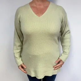Celery Green Cashmere V-Neck Jumper Large