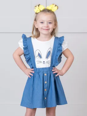 Chambray Bunny Ruffle Overall Set