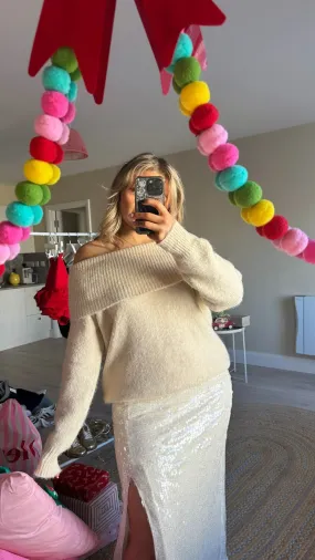 Chunky Beige Bardot Jumper