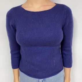 Chunky Dark Purple Cashmere Crew Neck Jumper Small