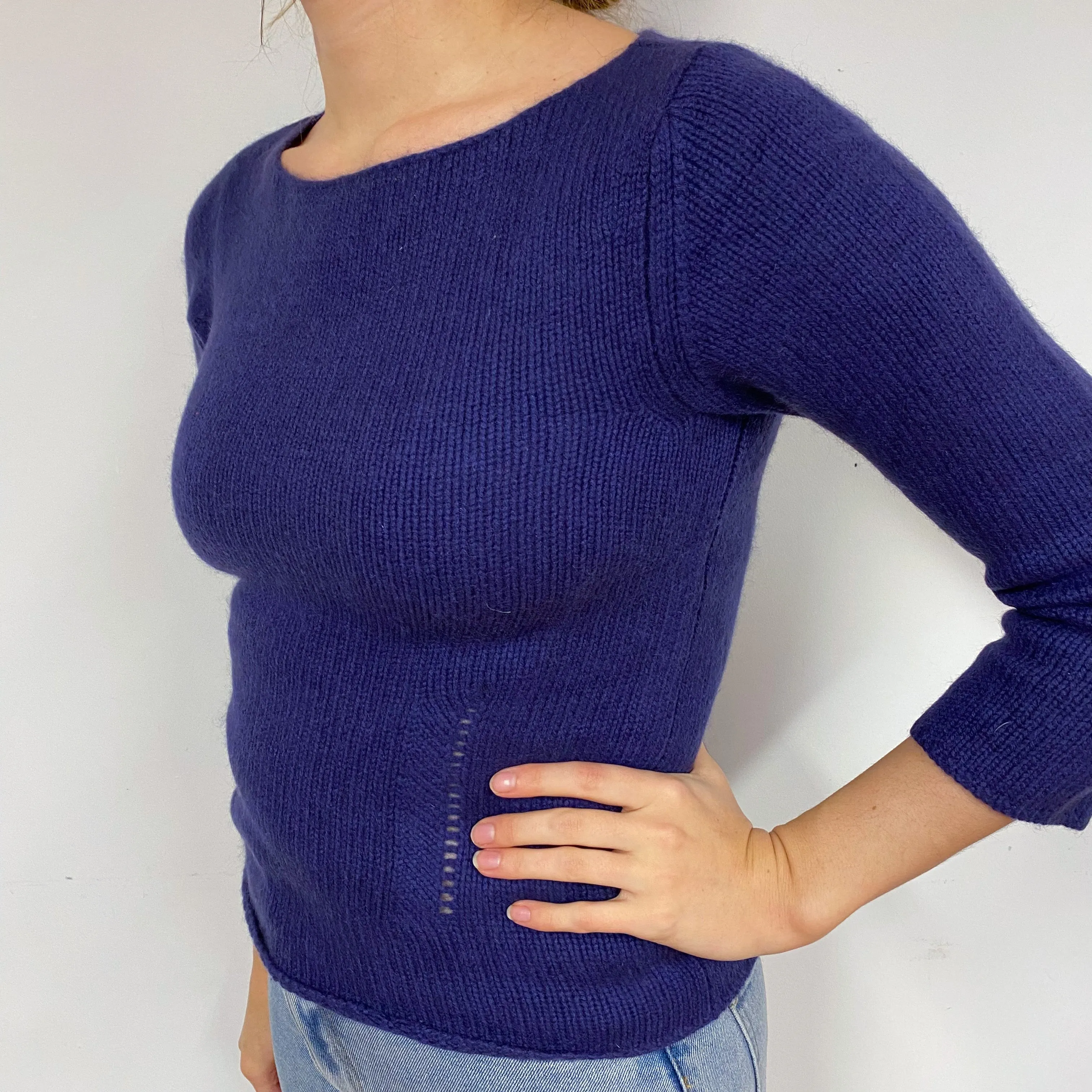 Chunky Dark Purple Cashmere Crew Neck Jumper Small