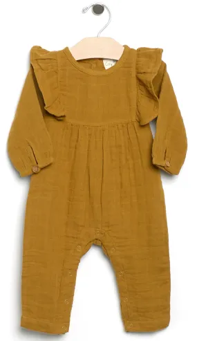 City Mouse Long Flutter Muslin Romper-Bronze