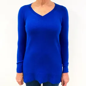 Cobalt Blue Cashmere V-Neck Tunic Style Jumper Medium