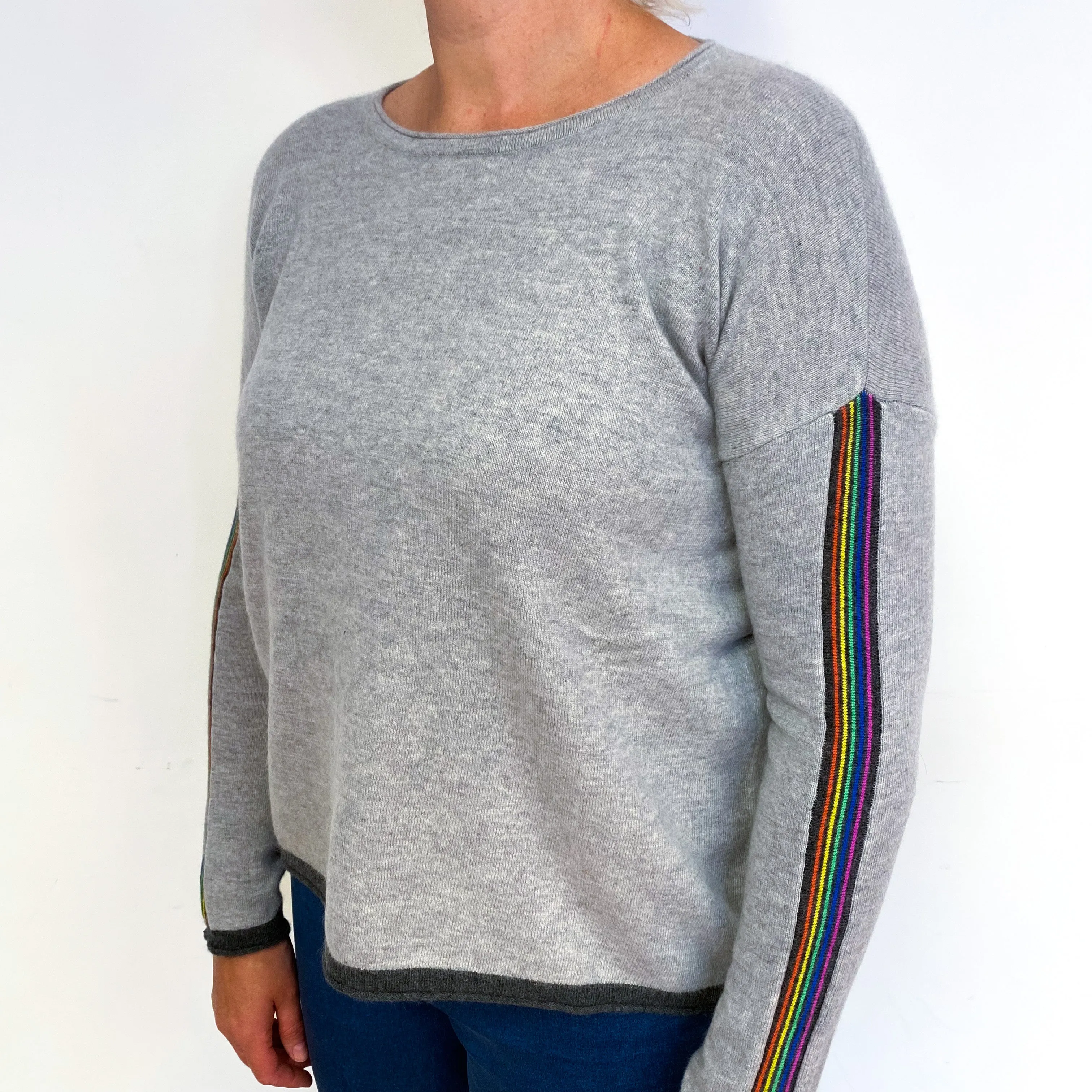 Cocoa Smoke Grey Rainbow Cashmere Crew Neck Jumper Large