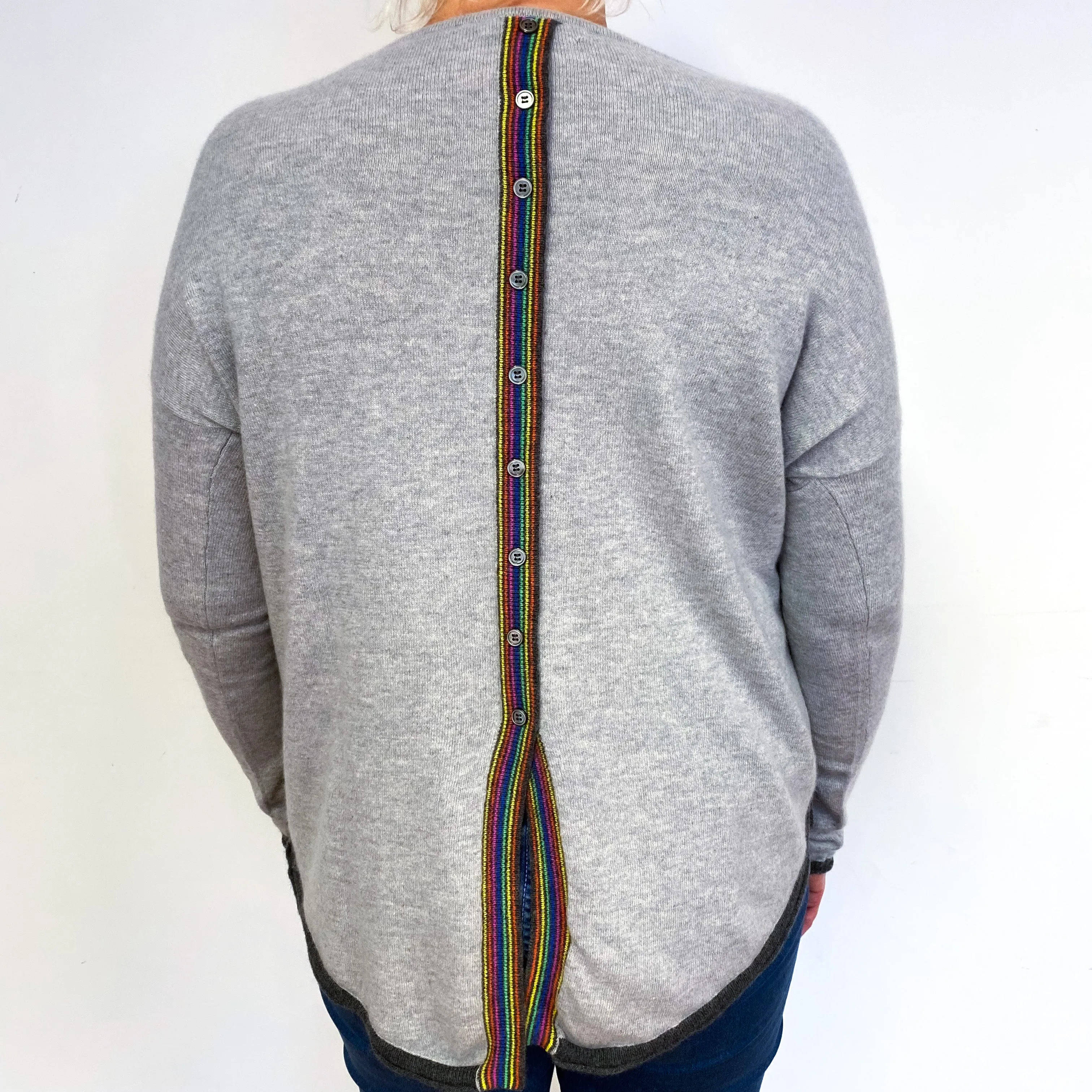 Cocoa Smoke Grey Rainbow Cashmere Crew Neck Jumper Large