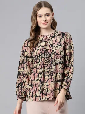 Cottinfab Abstract Print Peter Pan Collar Crepe Top