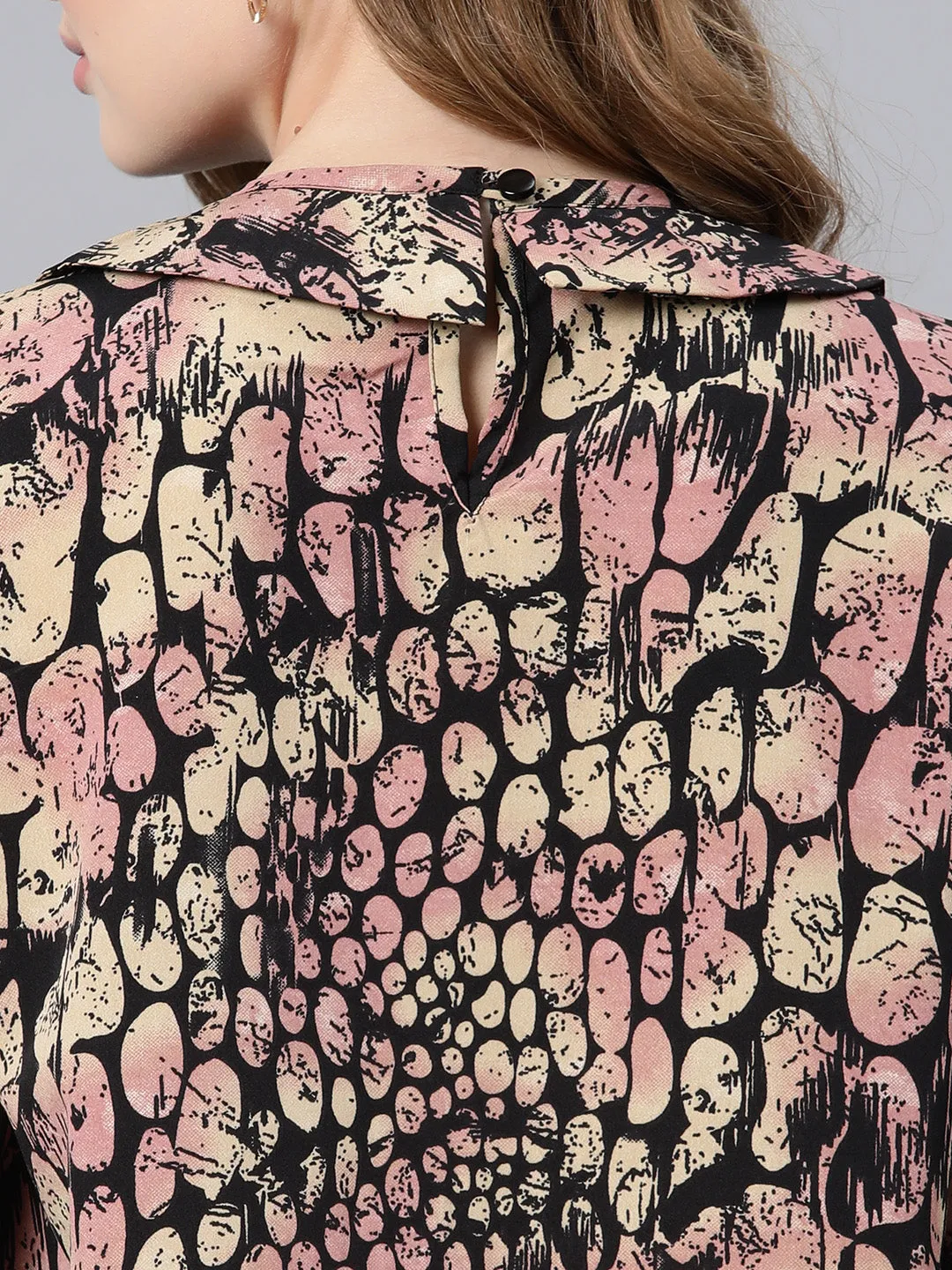 Cottinfab Abstract Print Peter Pan Collar Crepe Top
