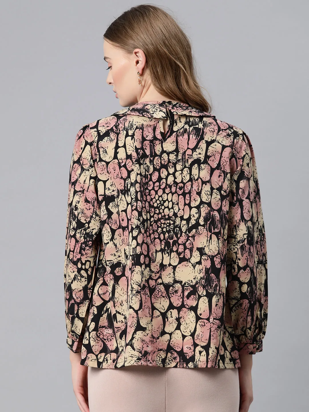 Cottinfab Abstract Print Peter Pan Collar Crepe Top