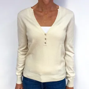 Cream Cashmere Buttoned V-Neck Jumper Medium