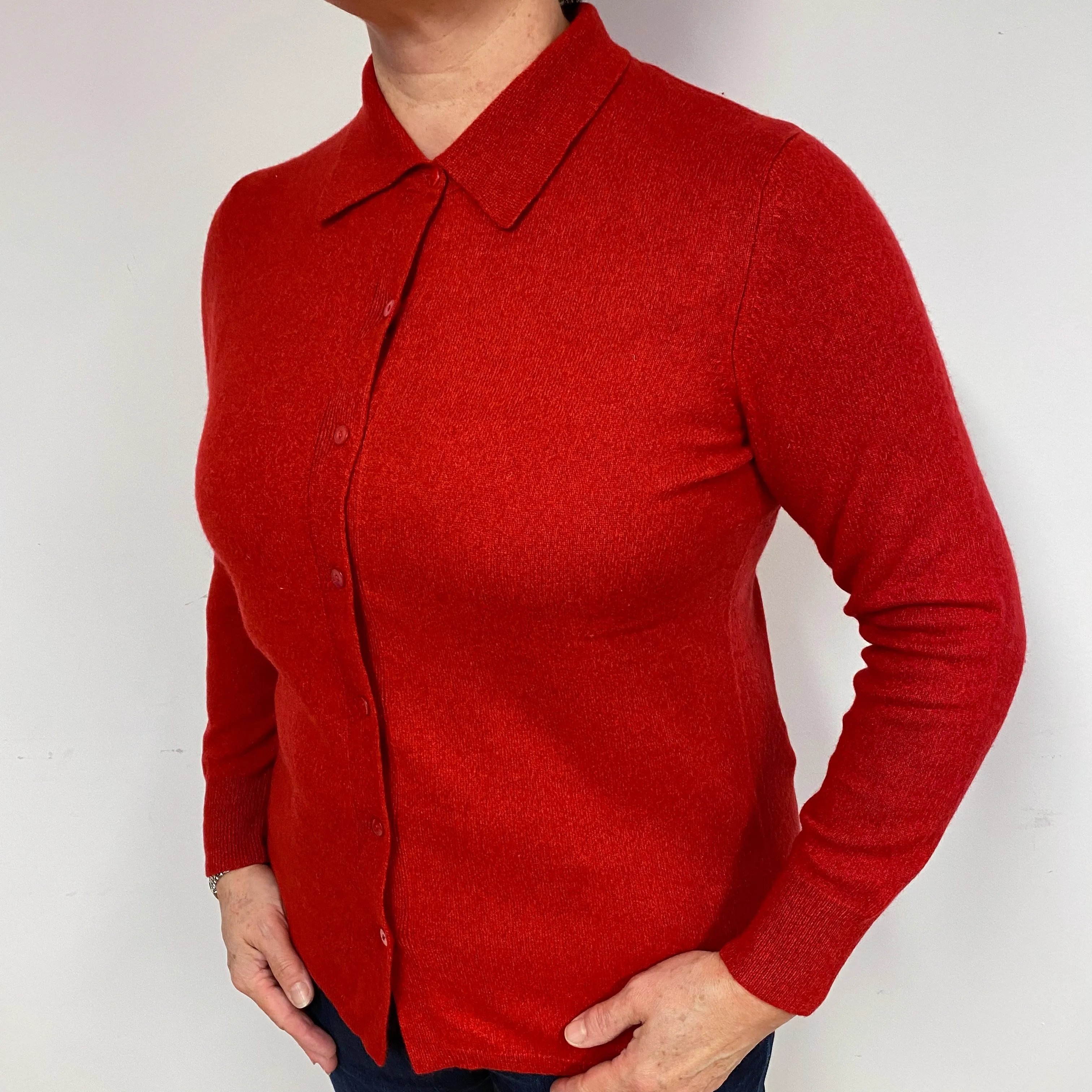 Crimson Red Cashmere Shirt Style Cardigan Large