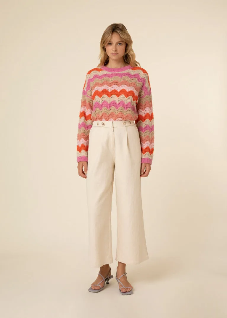 Cristy Striped Holey Jumper in Oranges and Pinks by Frnch