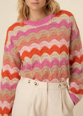 Cristy Striped Holey Jumper in Oranges and Pinks by Frnch