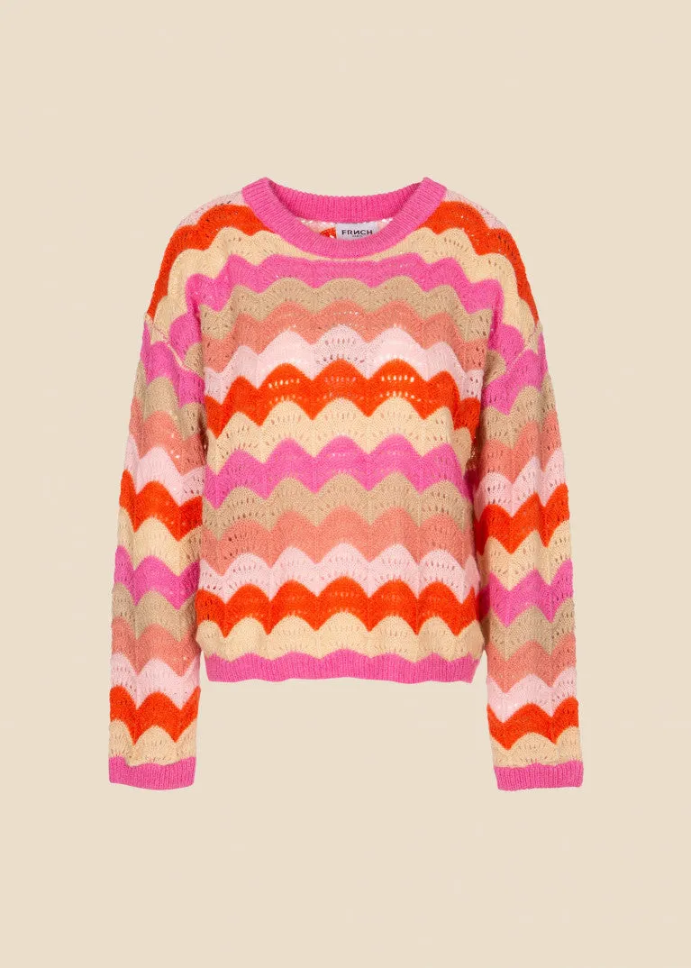 Cristy Striped Holey Jumper in Oranges and Pinks by Frnch