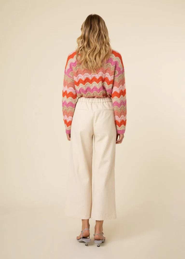 Cristy Striped Holey Jumper in Oranges and Pinks by Frnch
