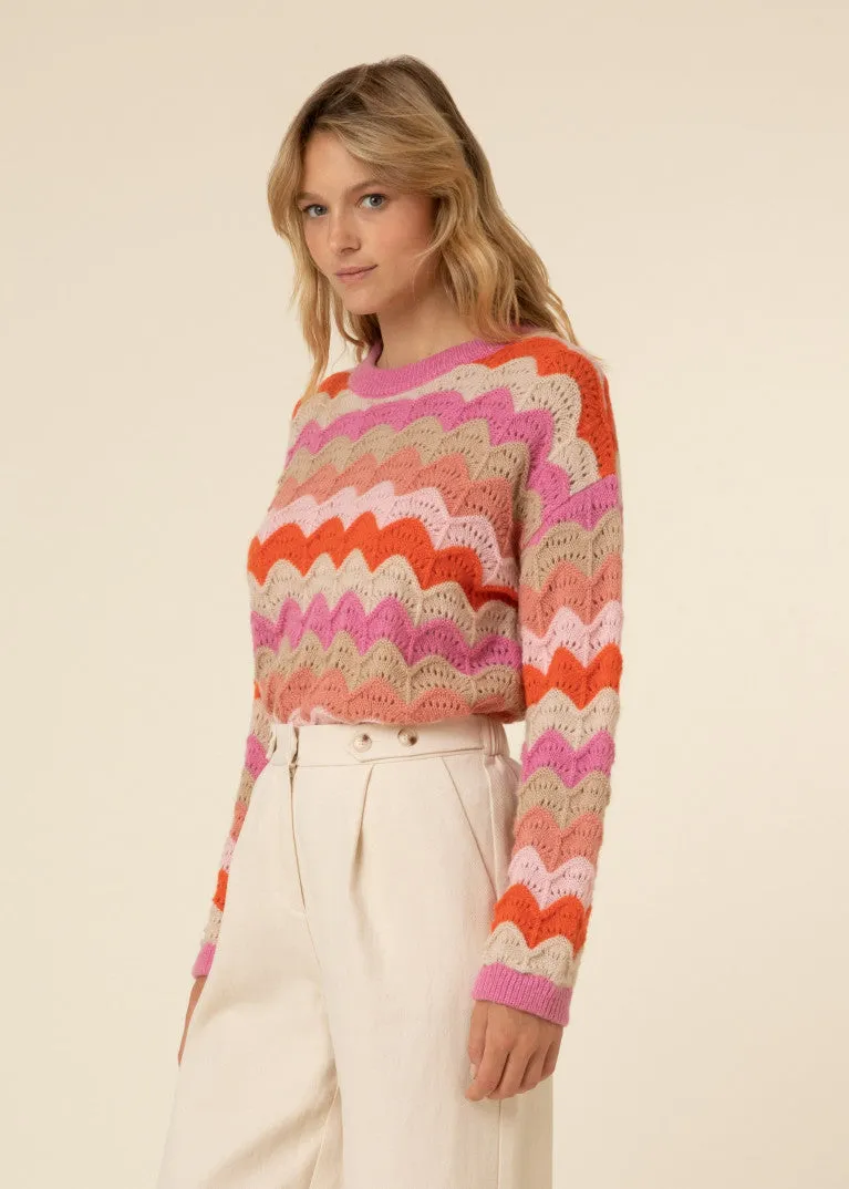 Cristy Striped Holey Jumper in Oranges and Pinks by Frnch