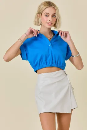 Cropped Boxy Knit Collared Tee