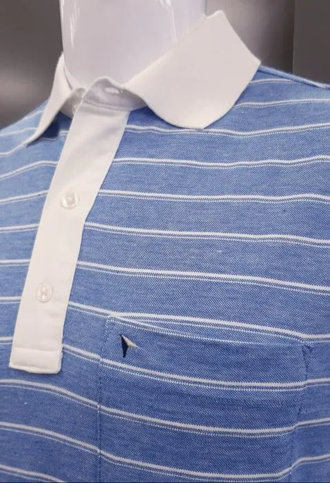 Daniel Grahame Short Sleeve 3 Button Stripe Polo Shirt 255 - Blue/White