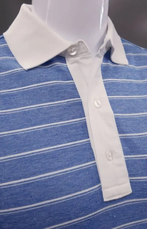 Daniel Grahame Short Sleeve 3 Button Stripe Polo Shirt 255 - Blue/White