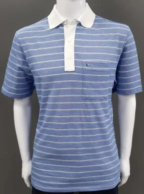 Daniel Grahame Short Sleeve 3 Button Stripe Polo Shirt 255 - Blue/White