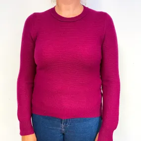 Deep Magenta Pink Cashmere Crew Neck Jumper Large