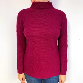 Deep Magenta Pink Cashmere Turtle Neck Jumper Small