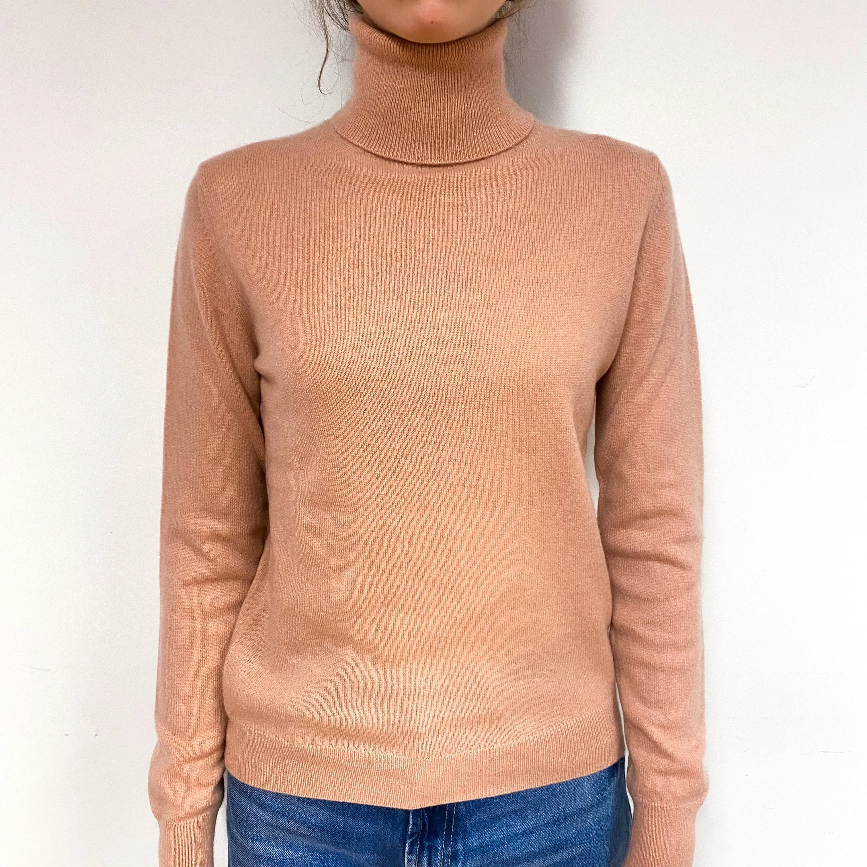 Deep Nude Pink Cashmere Polo Neck Jumper Extra Small