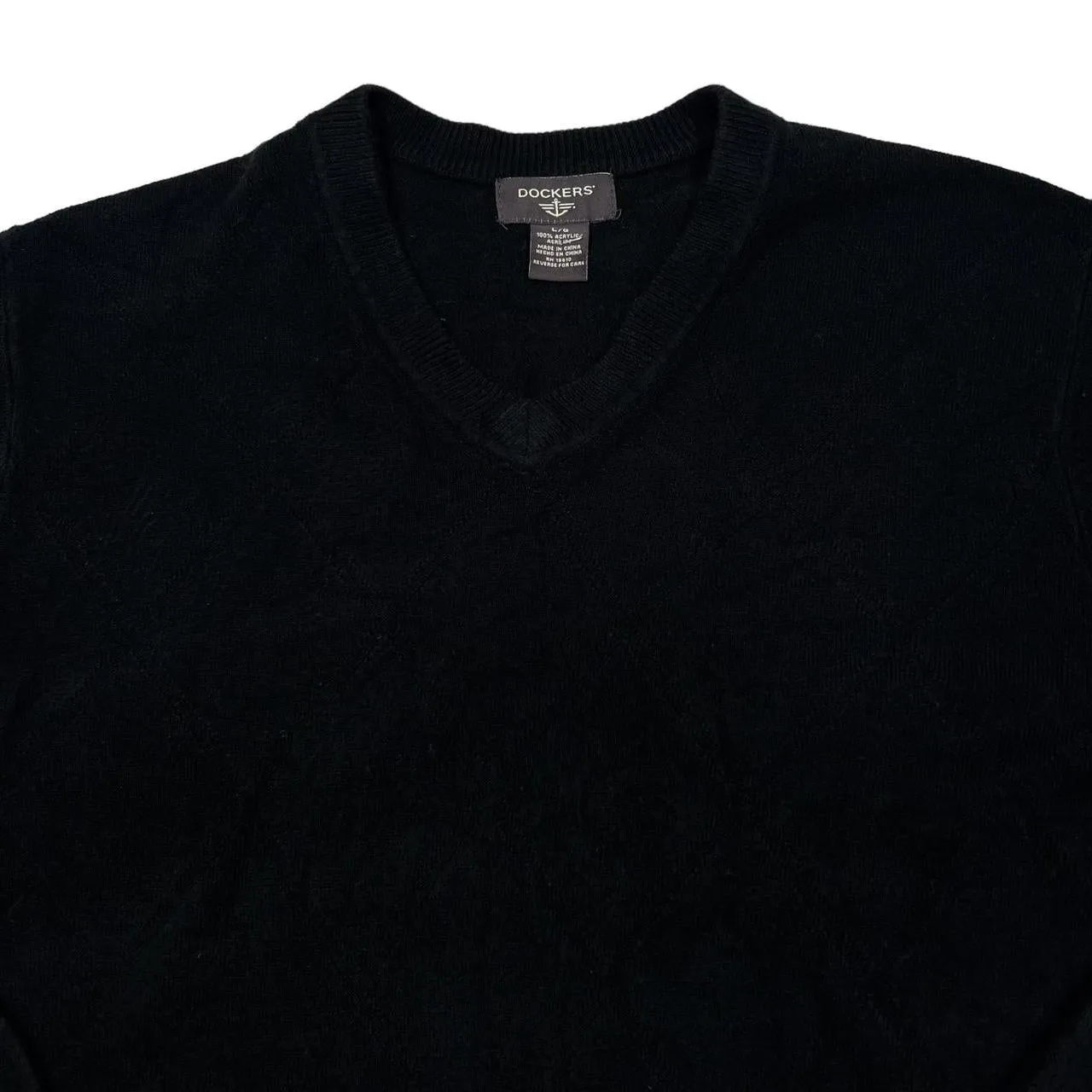 DOCKERS Classic Subtle Argyle Check Acrylic V-Neck Knit Sweater Jumper