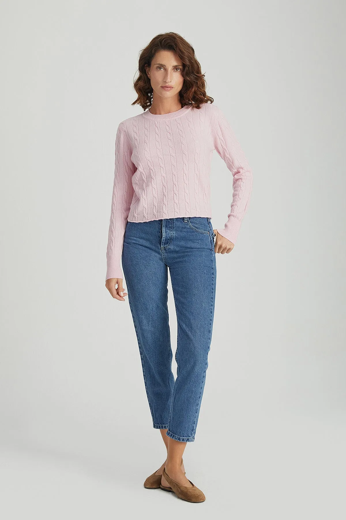 Dry Rose Amelia Australian Wool and Cashmere Round Neck Short Jumper