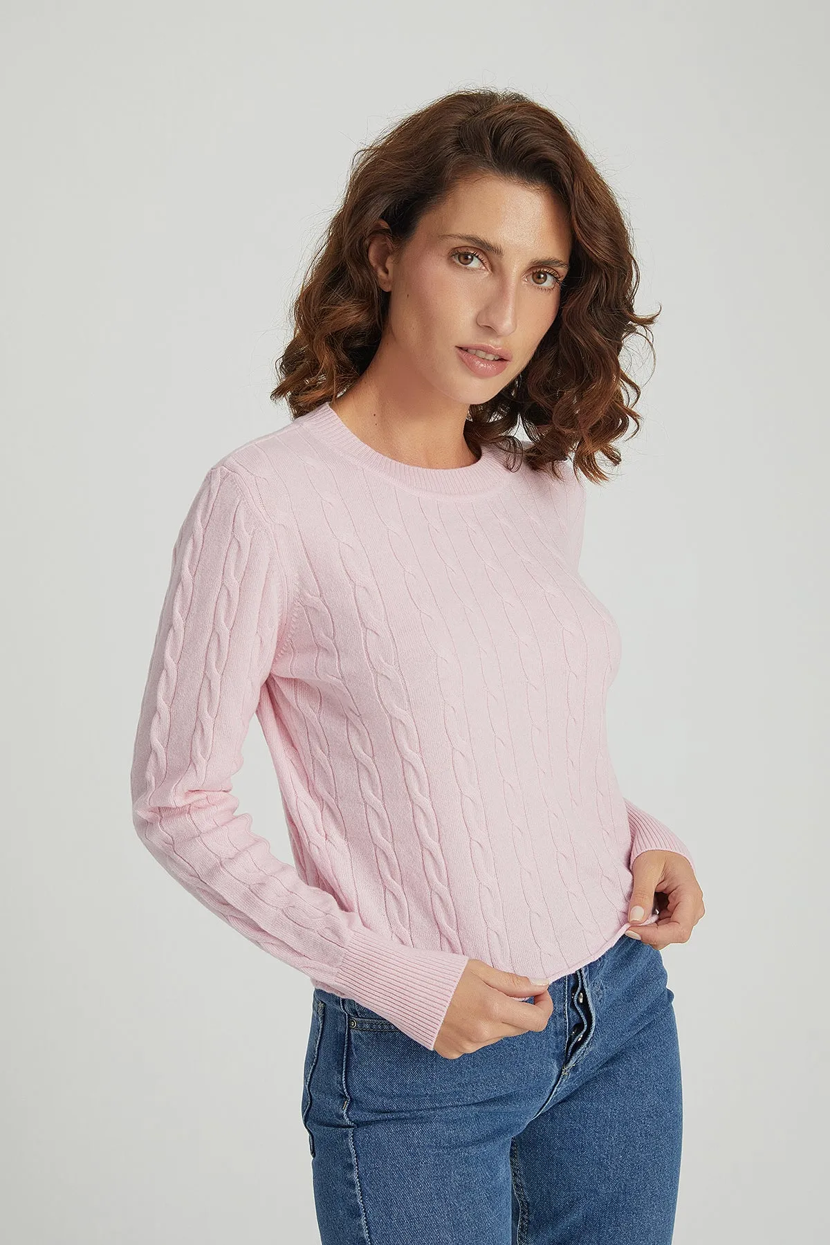 Dry Rose Amelia Australian Wool and Cashmere Round Neck Short Jumper