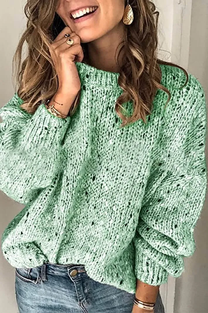 Dunnmall Vintage Pure Colour Round Neck Sweater