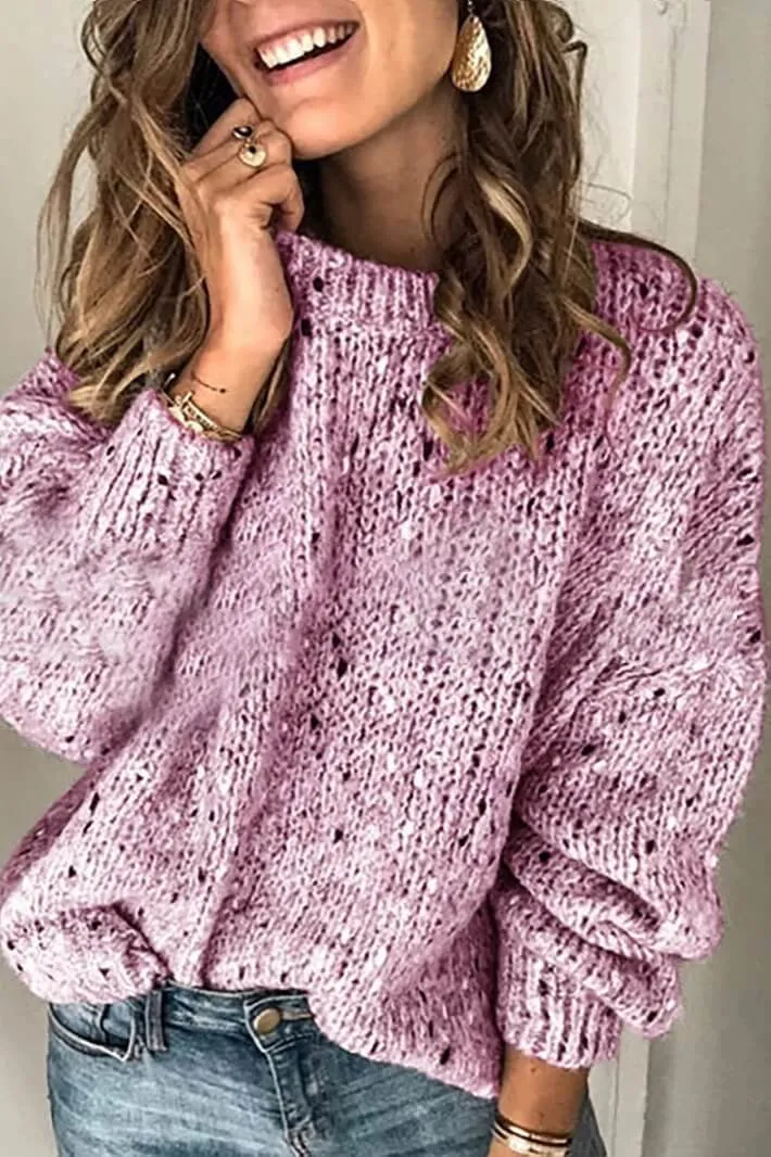 Dunnmall Vintage Pure Colour Round Neck Sweater