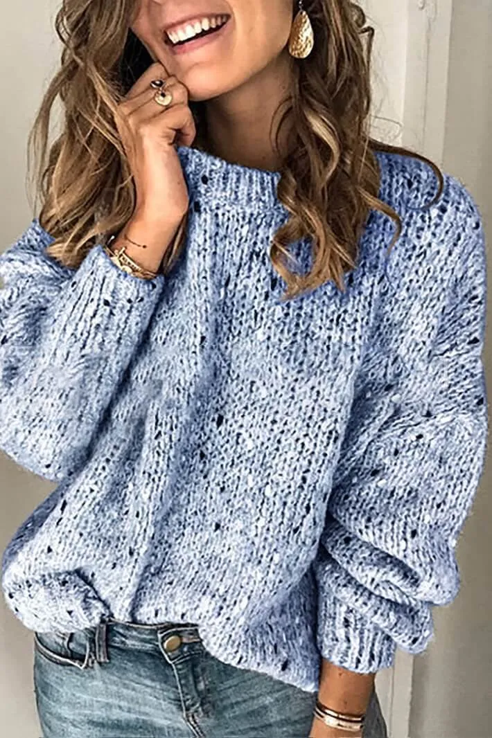 Dunnmall Vintage Pure Colour Round Neck Sweater