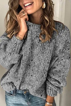 Dunnmall Vintage Pure Colour Round Neck Sweater