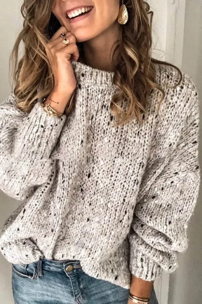 Dunnmall Vintage Pure Colour Round Neck Sweater