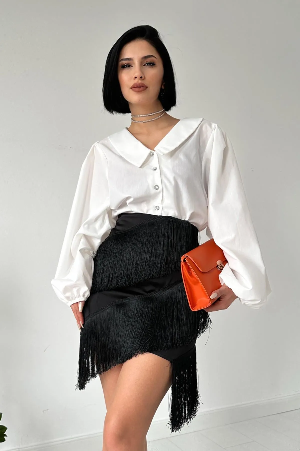 ELS Tasseled Satin Skirt - Black - Waalwijk