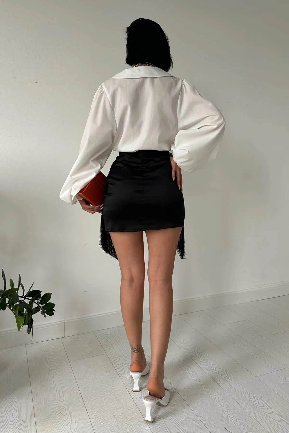 ELS Tasseled Satin Skirt - Black - Waalwijk