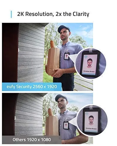 eufy Security, Wi-Fi Video Doorbell, 2K Resolution Video doorbell Camera, No Monthly Fees, Secure Local Storage, Human Detection, 2-Way Audio, Free Wireless Chime-Requires Existing Doorbell Wires