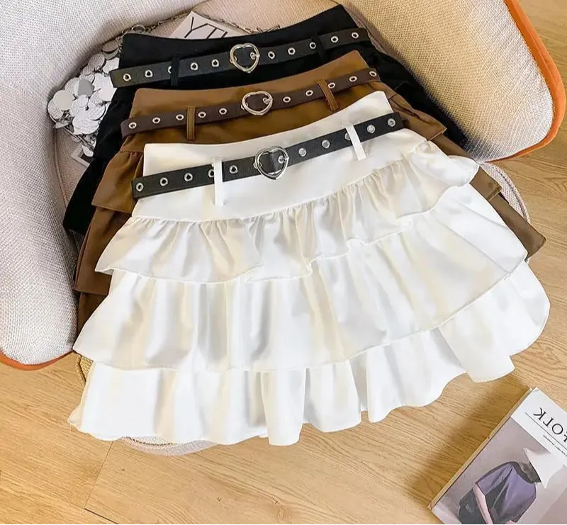 Faldas Mujer De Moda Black Women Skirt High Waist A-line Saia Fashion Sweet Summer Japanese Jupe Ruffles Mini Y2k Skirts
