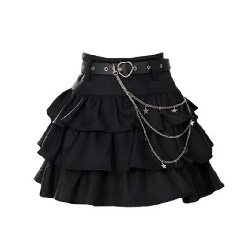 Faldas Mujer De Moda Black Women Skirt High Waist A-line Saia Fashion Sweet Summer Japanese Jupe Ruffles Mini Y2k Skirts