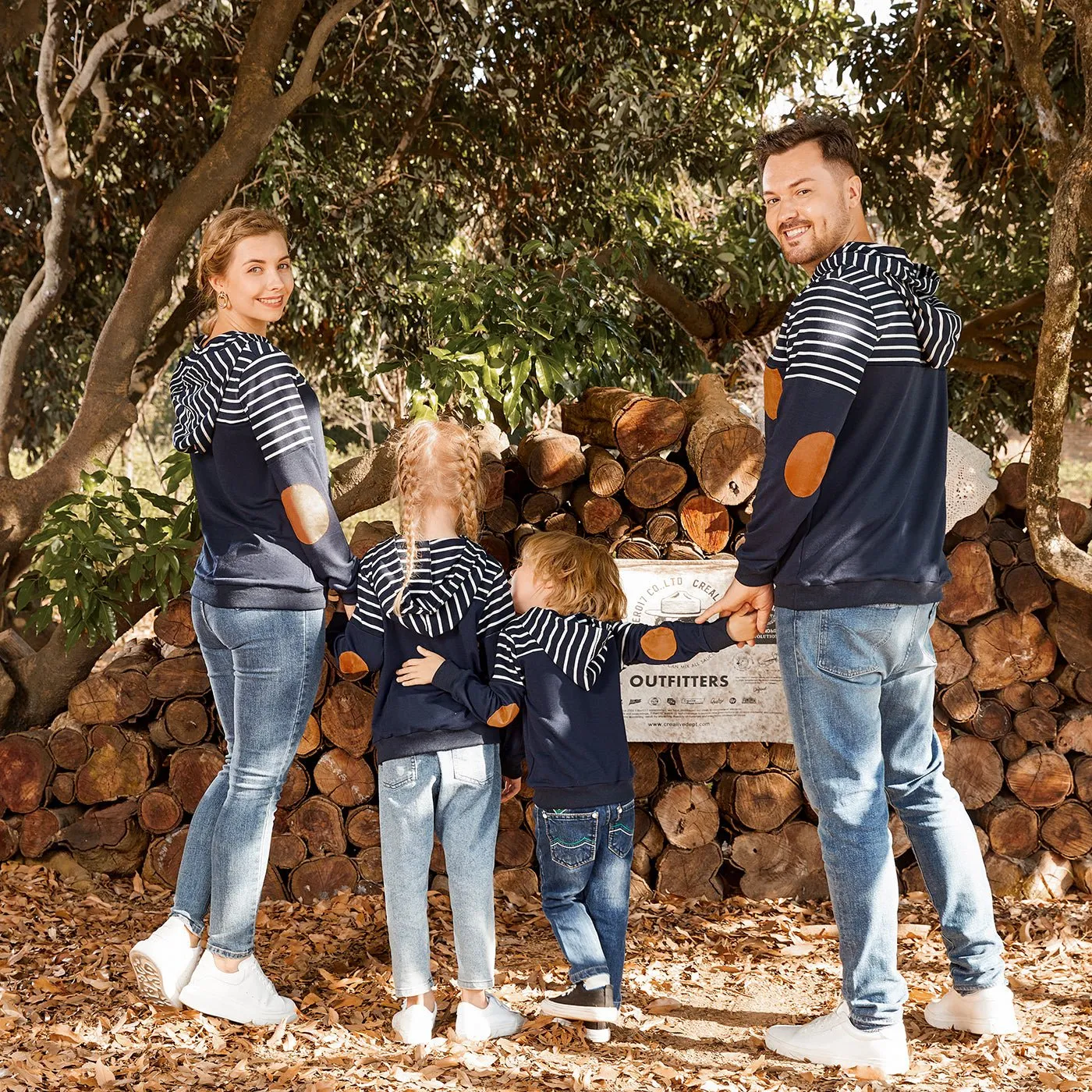 Family Matching Blue Striped Spliced Long-sleeve Hoodies