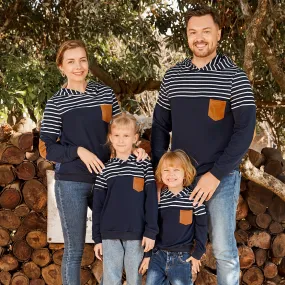 Family Matching Blue Striped Spliced Long-sleeve Hoodies