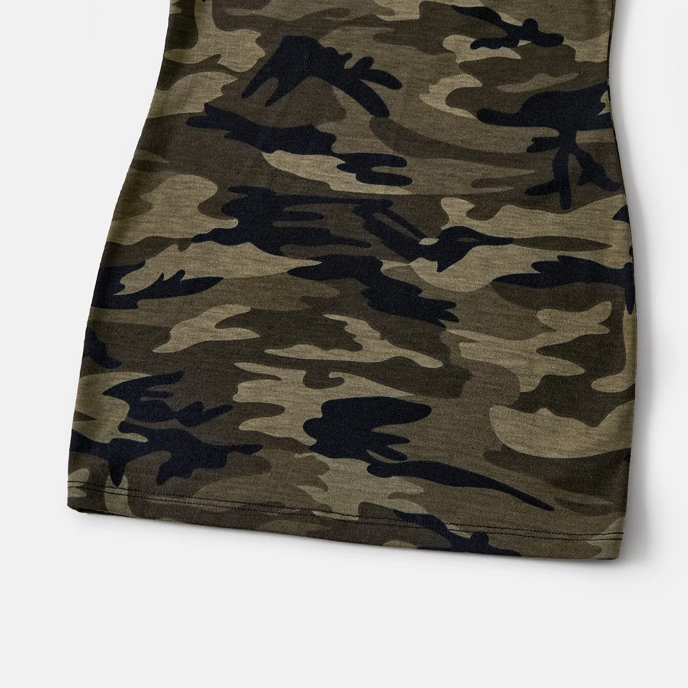 Family Matching Letter Design Camouflage Halter Neck Sleeveless Bodycon Dresses and Cotton Short-sleeve Spliced T-shirts Sets