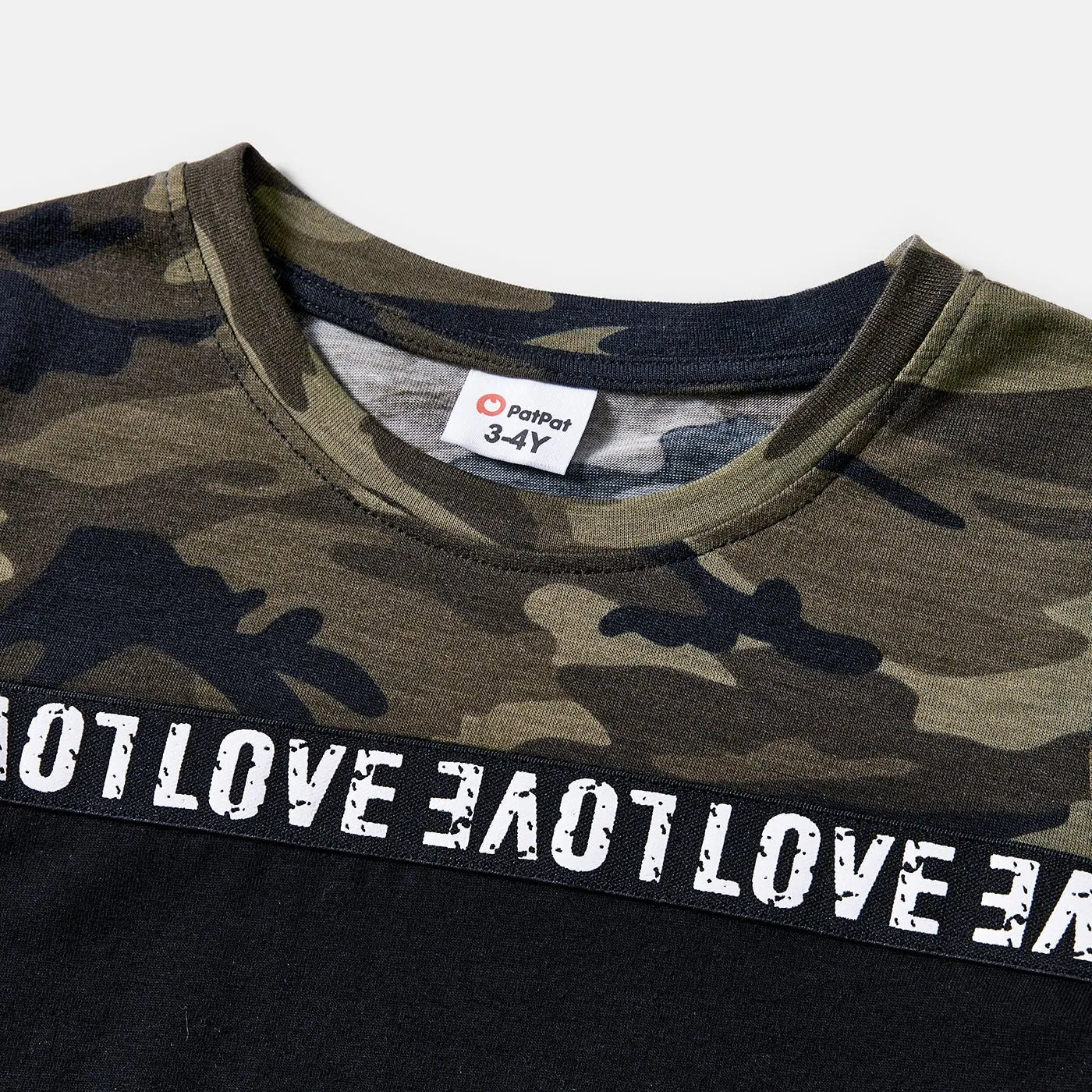 Family Matching Letter Design Camouflage Halter Neck Sleeveless Bodycon Dresses and Cotton Short-sleeve Spliced T-shirts Sets